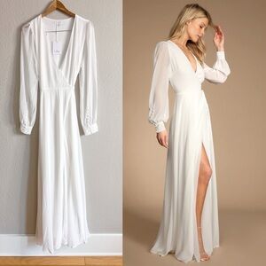My Whole Heart White Long Sleeve Wrap Dress